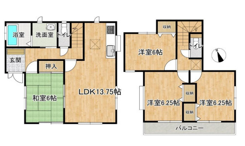 上尾市瓦葺　中古一戸建ての間取り