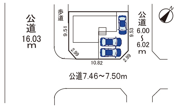 小牧市城山5丁目　新築戸建の区画図|駐車場３台可。