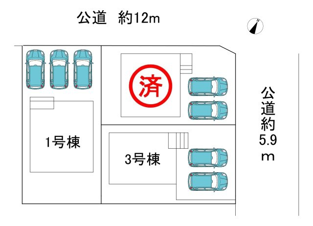 【完成】知多市梅が丘1丁目の区画図|全体区画数｜全2棟
◆駐車2台可能！(但し、車種による)
◎まずは、お気軽にお問い合わせください。現地を案内しながら周辺環境も見て頂けます。