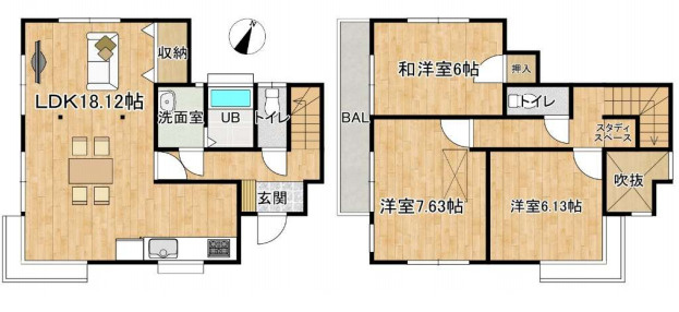 上尾市泉台2丁目　中古一戸建ての間取り|上尾市泉台2丁目　中古一戸建て・3LDK・土地面積104.03m2・建物面積81.56m2