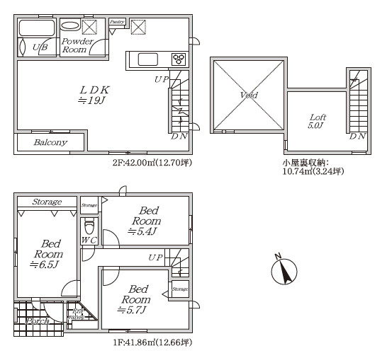 練馬区富士見台2丁目　建築条件付　南道路の限定4区画の参考プラン|C号地　3LDK+ロフト+カースペース　敷地面積 98.79ｍ2　建物面積 83.86ｍ2+ロフト10.74ｍ2　建物価格 2,290万円
