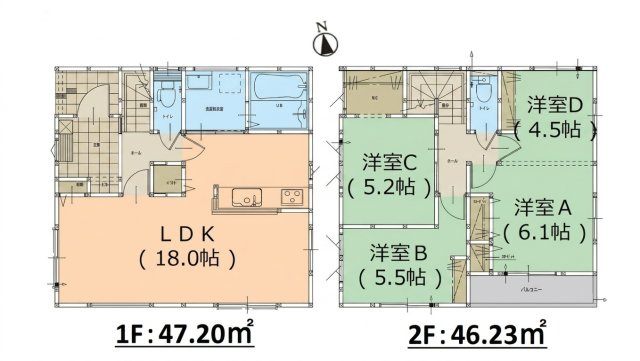 春日市弥生2丁目第1-2棟(3号棟)の間取り|全居室収納付きで便利です。