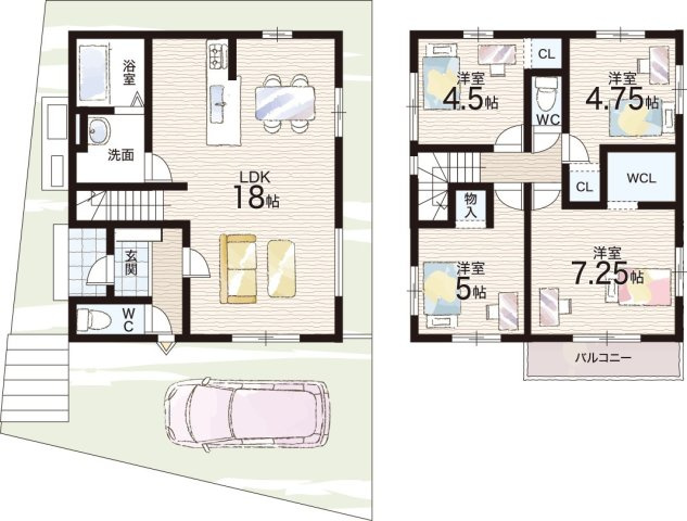宇治市大久保町上ノ山　第1期　新築一戸建ての間取り|1号地
