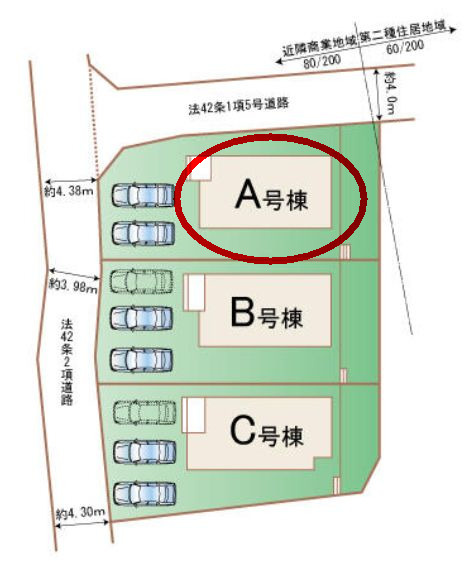 ハートフルタウン渋川市石原348番　A号棟の区画図|駐車場並列２台ご用意しています！
並列駐車なので車の出し入れもしやすいですよ！