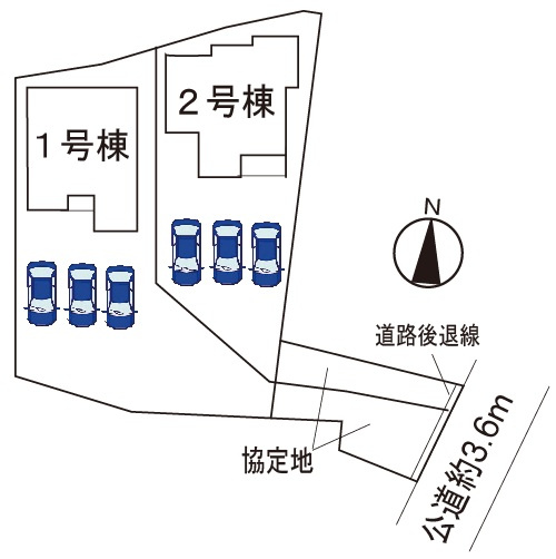 小牧市大字久保一色　新築戸建　１号棟の区画図|駐車並列3台可能