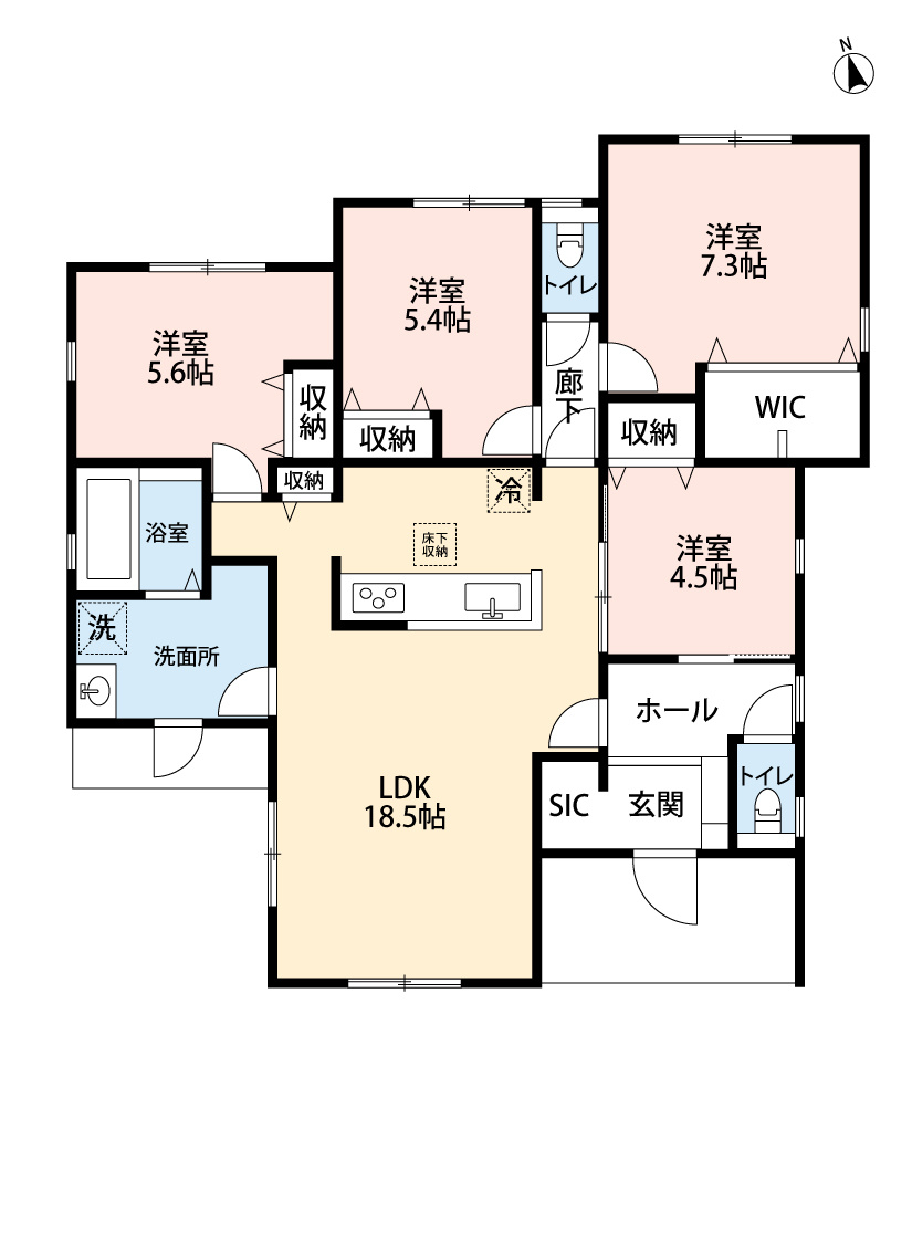 小牧市大字久保一色　新築戸建　2号棟の間取り|敷地１００坪超で広々！お庭付き。
シューズインクローゼット有。