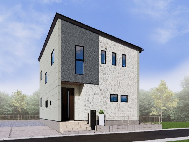 新築　高崎市剣崎町 全3区画　1号棟の玄関|ポストと一体型のTVモニターホンでセキュリティ安心！嬉しい宅配ボックス付き♪