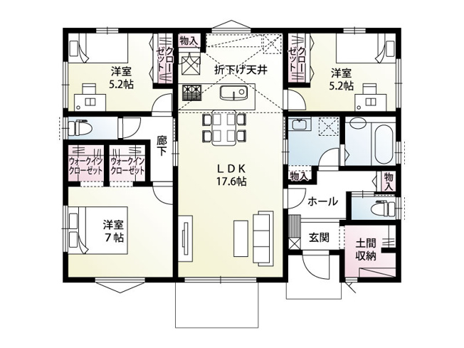 【間取り】 | 新築　前橋市青柳町　9号棟 | 建物面積26.55坪　キッチンはお洒落な折下天井！