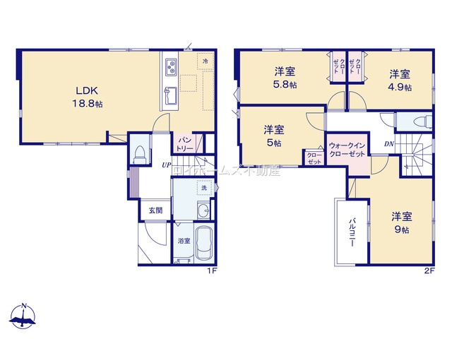 【間取り】 | 名古屋市北区西味鋺３丁目652『仲介料無料』新築戸建て | 1号棟