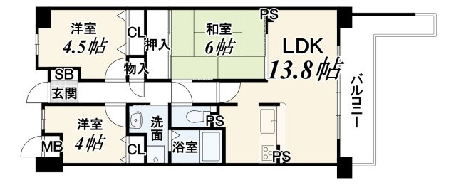 【ReDream】クオレ桂川の間取り|3LDK、価格2499万円、専有面積62.04m2、バルコニー面積10.51m2