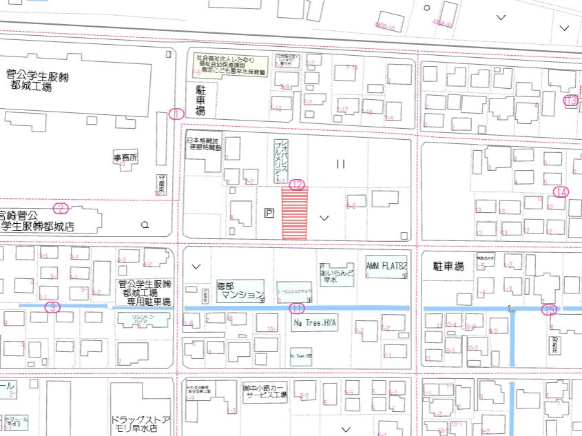 都城市早水町の売地の土地図