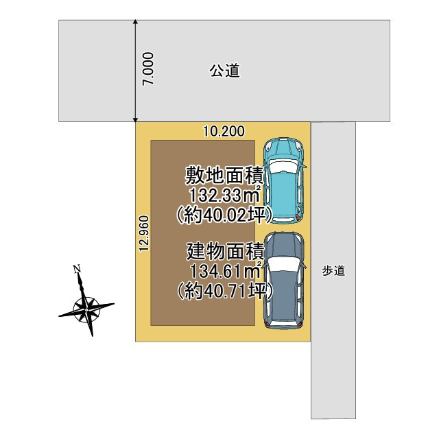 三郷市戸ケ崎3丁目　中古戸建の区画図|前面6ｍ公道、南東側歩道にて日当たり良好です