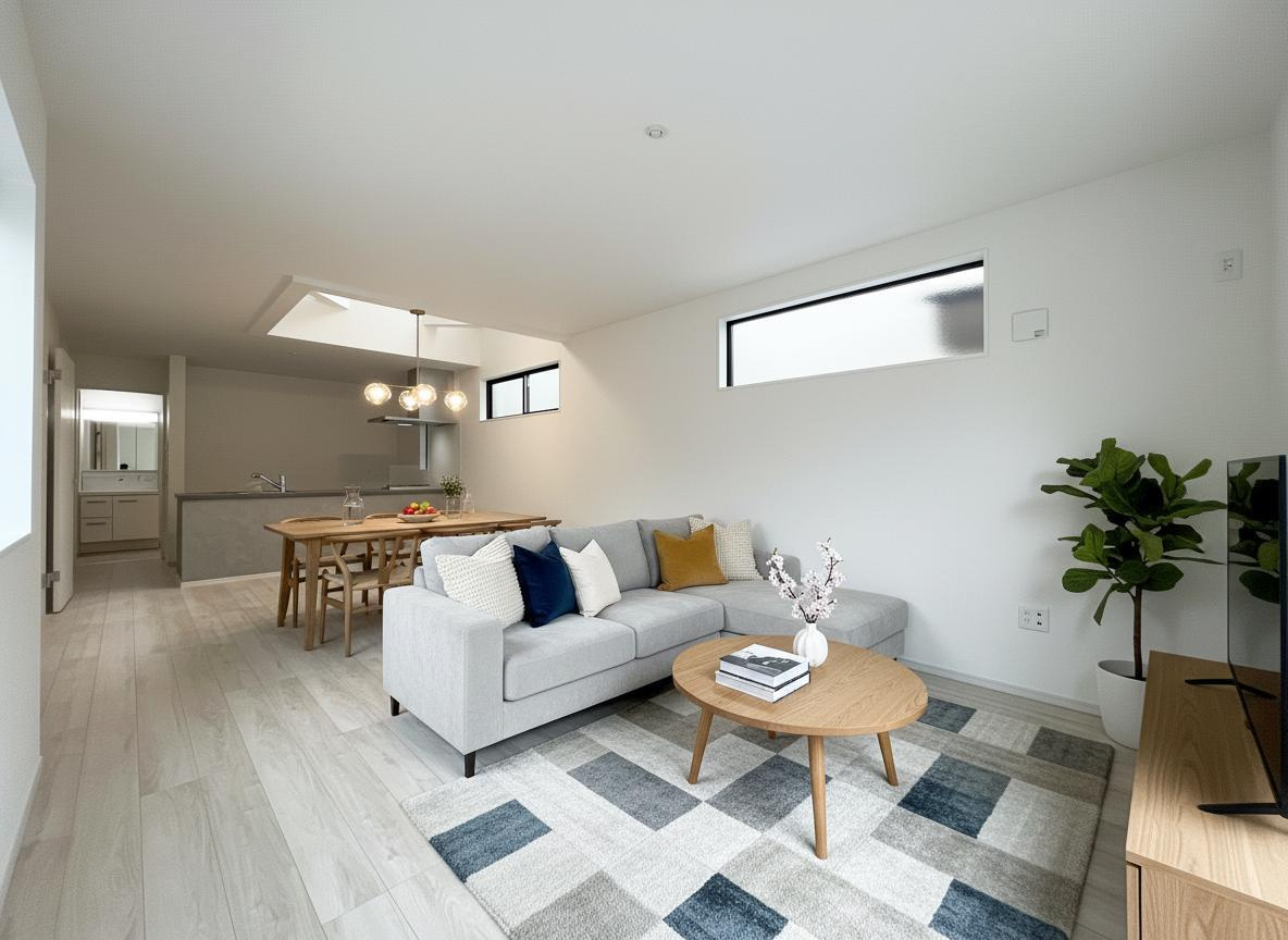 北中3丁目の居間・リビング|19.6帖のリビングで快適な新築ライフを過ごしましょう♪