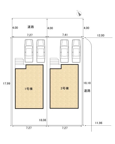 碧南市春日町第1　全2棟　2号棟の区画図|駐車場並列２台可能