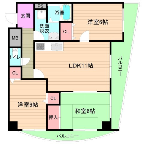 大阪市鶴見区浜５丁目の賃貸マンションの間取り