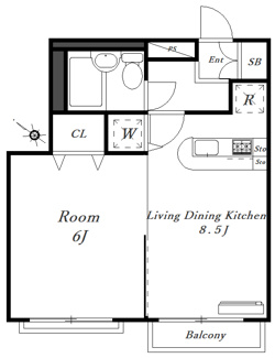 【間取り】 | ローズガーデン１番館 | カウンターキッチン付きの１ＬＤＫ