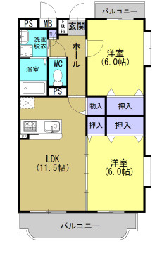 熊本市東区花立６丁目の賃貸マンションの間取り