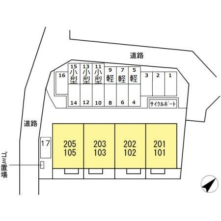熊本市東区上南部２丁目のアパートの区画図