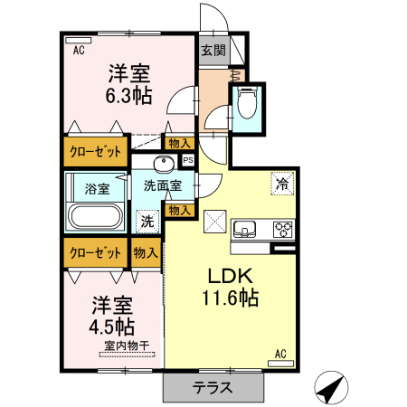 熊本市東区上南部２丁目のアパートの間取り