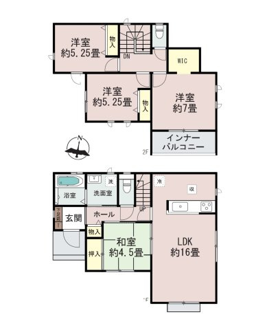 糸島市板持2丁目第1-2棟（B号棟）の間取り|全居室収納付きで便利です。