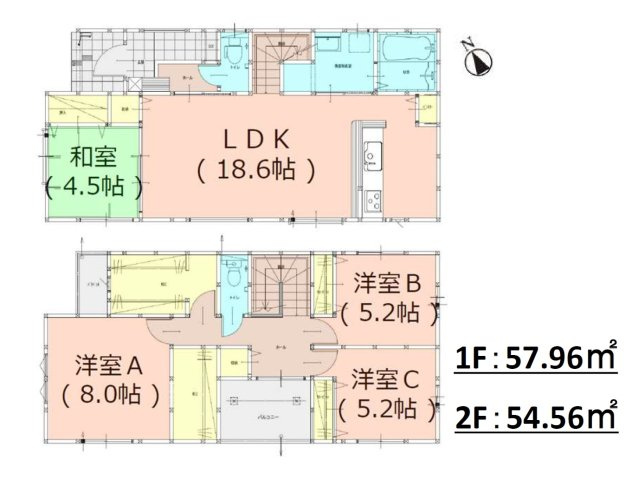 福岡市東区三苫2丁目第7-2棟(3号棟)の間取り|全居室収納付きで便利です。