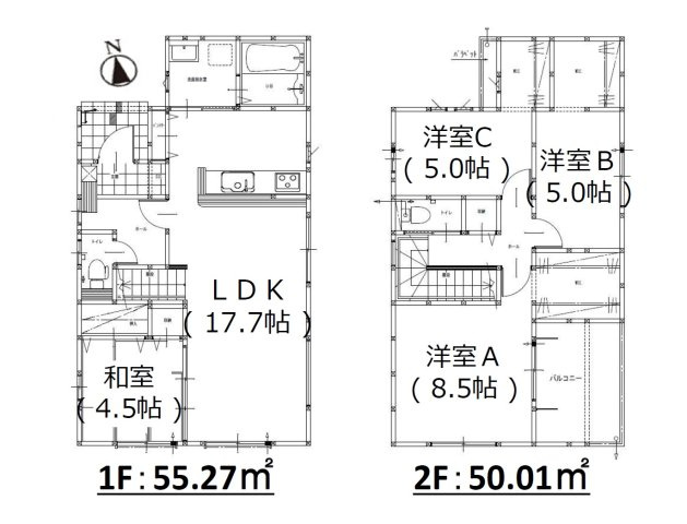 春日市弥生2丁目第1-2棟(4号棟)の間取り|全居室収納付きで便利です。