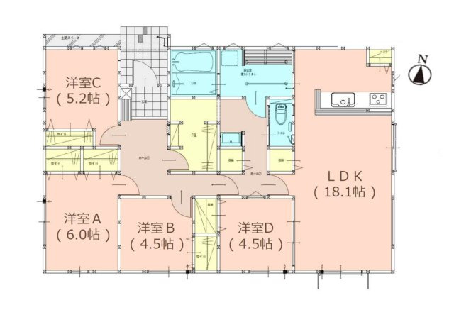 太宰府市青山1丁目第2-1棟(1号棟)の間取り|全居室収納付きで便利です。
