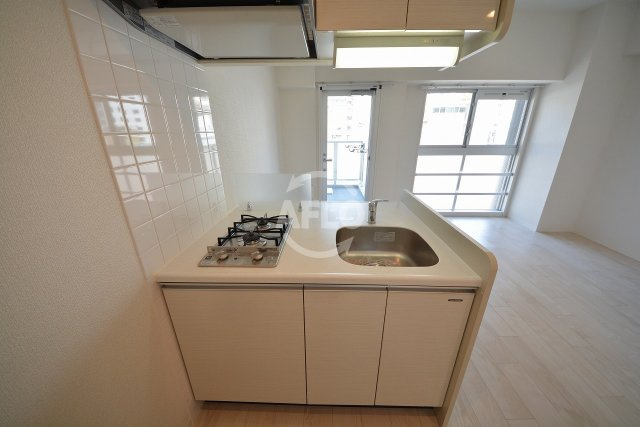 プレサンス上町台リベルテのキッチン|プレサンス上町台リベルテ　2口ガスシステムキッチン