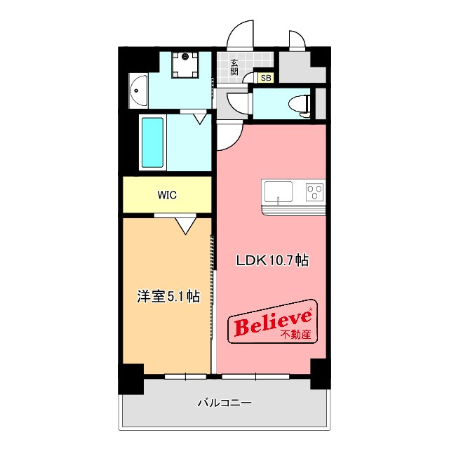 久留米市小頭町の賃貸マンションの間取り|使い勝手の良い間取りです♪