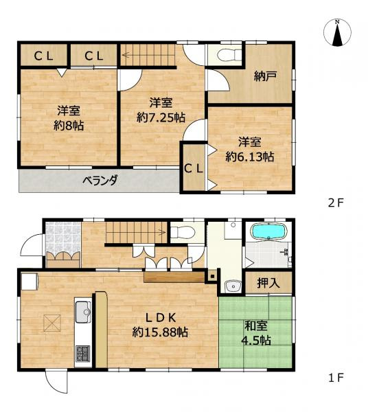宇都宮市竹林町　４ＬＤＫ　中古住宅の間取り