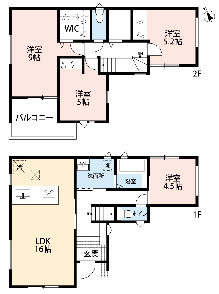 小牧市堀の内　新築戸建の間取り|全居室南向き。ウォークインクローゼットあり