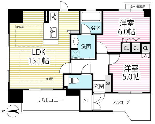 地下鉄東西線「京都市役所前」駅徒歩１０分◆田の字エリア◆改装済２ＬＤＫ◆イーグルコート京都六角雅心庵の間取り