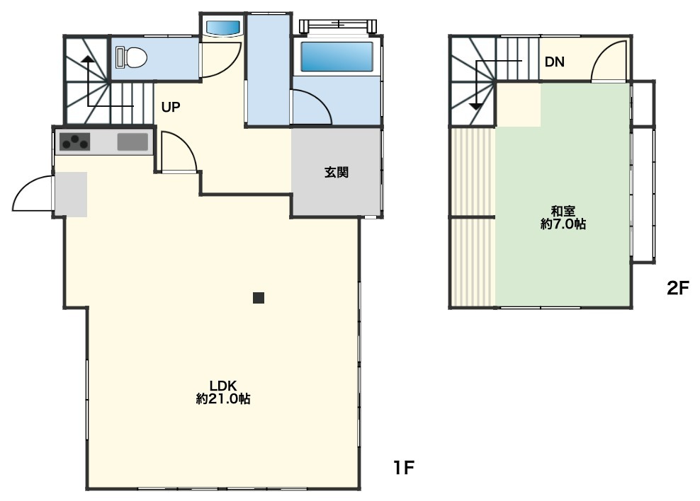リフォームプランあり・平成4年改修1LDK～松本市筑摩2丁目～の間取り|1階にDKと洋室、2階に洋室を配置した2SLDKの間取り