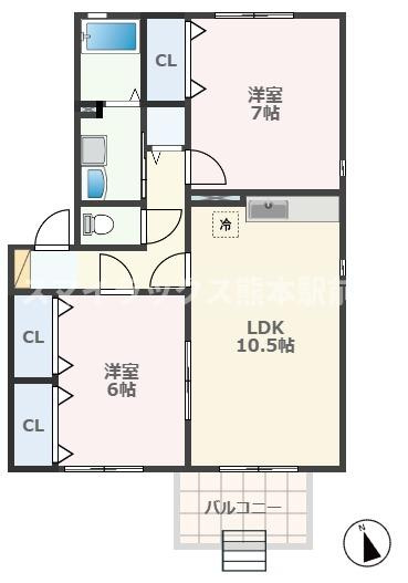 熊本市西区上代１丁目のアパートの間取り
