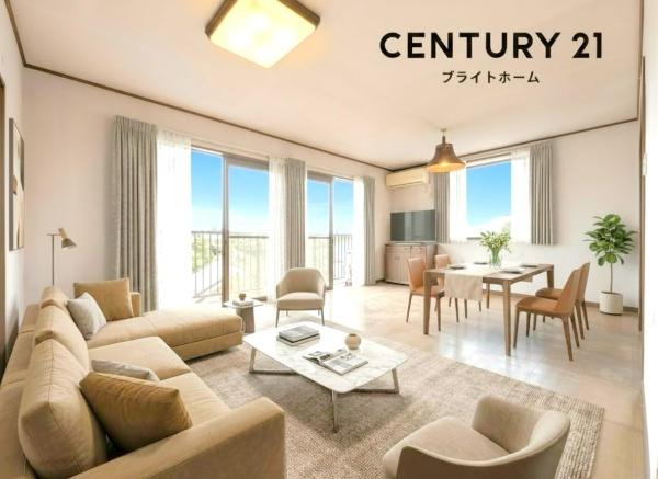 横浜市港北区仲手原２丁目の中古一戸建の居間・リビング|自慢したくなるリビング！
形も良く家具の配置にも困りません。
※家具等はＣＧでの参考レイアウトです。