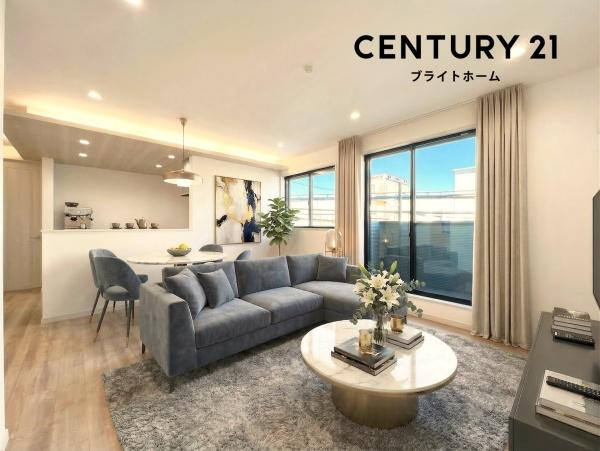 横浜市鶴見区北寺尾７丁目の新築一戸建の居間・リビング|本画像はAIがCGで家具作成しており、実際の現地に家具は設置されておりません。また、販売価格に家具等は含まれておりません。