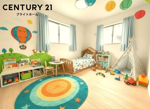 横浜市青葉区荏田町の新築一戸建の洋室|二面採光の明るい洋室♪
休日はこちらでおくつろぎ下さい♪
※家具等はＣＧでの参考レイアウトです。