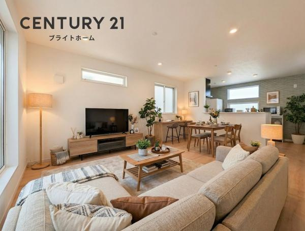 相模原市緑区橋本７丁目の新築一戸建の居間・リビング|家族が自然と集まるリビングは
落ち着きのある空間です♪
※家具はCG加工しています。