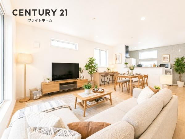 相模原市緑区橋本７丁目の新築一戸建の居間・リビング|家族が自然と集まるリビングは
落ち着きのある空間です♪
※家具はCG加工しています。