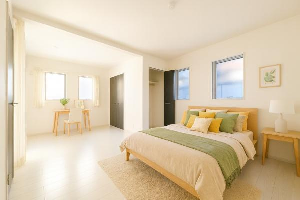 相模原市中央区小山１丁目の新築一戸建の洋室|クローゼットもあるので収納にも困りません！
荷物が多い方にも安心です。
※家具はCGでの参考レイアウトです。
