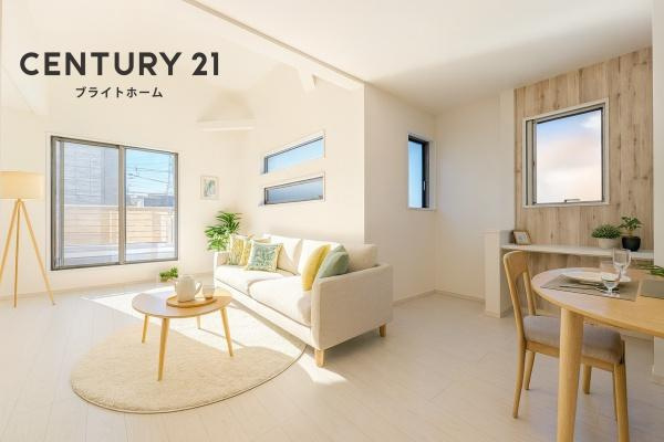 相模原市中央区小山１丁目の新築一戸建の居間・リビング|自慢したくなるリビング！
形も良く家具の配置にも困りません。
※家具はCGでの参考レイアウトです。