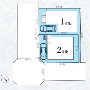 相模原市中央区由野台１丁目の新築一戸建の区画図|全2区画の1号棟になります。