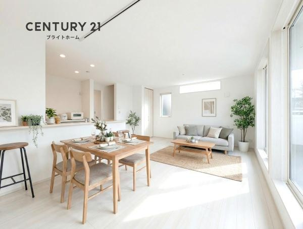 横浜市中区山元町３丁目の新築一戸建の居間・リビング|自慢したくなるリビング！
形も良く家具の配置にも困りません。
※家具等はCGでの参考レイアウトです。