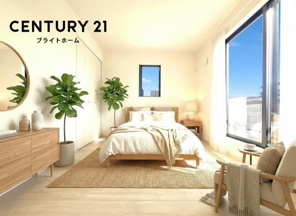 横浜市磯子区洋光台１丁目の新築一戸建の洋室|広さも十分で窓からの光が嬉しい洋室です。
※家具等はCGでの参考レイアウトです。