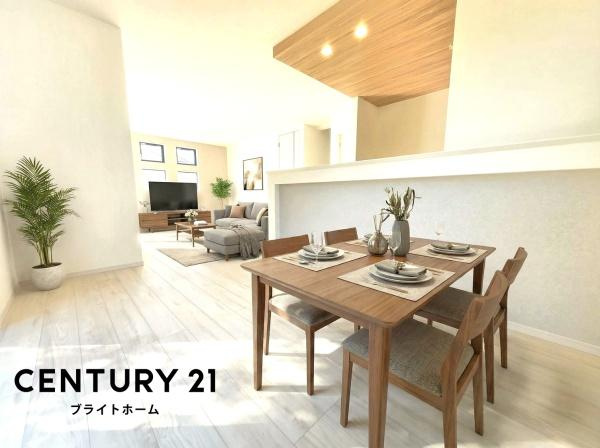 横浜市磯子区洋光台１丁目の新築一戸建の居間・リビング|自慢したくなるリビング！
形も良く家具の配置にも困りません。
※家具はCGでの参考レイアウトです。