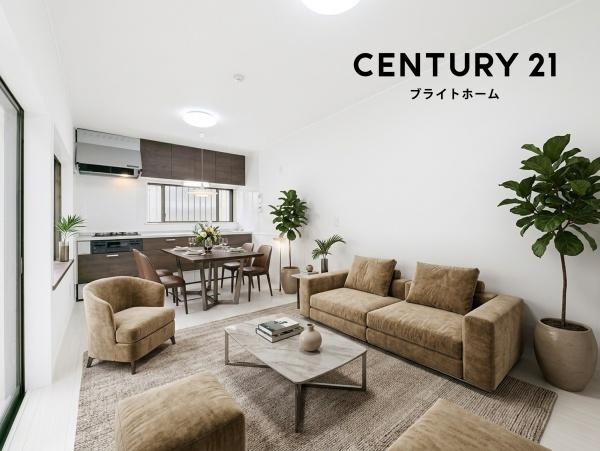 横浜市緑区いぶき野の中古一戸建の居間・リビング|窓からは明るい光が差し込みます！
電気をつけなくても明るいです。
※家具等はＣＧでの参考レイアウトです。