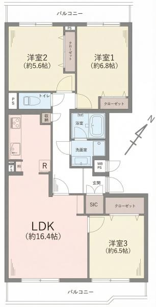 ニューシティ東戸塚緑の街４号棟の間取り|使い勝手の良い3LDK
お気軽にお問い合わせください。
