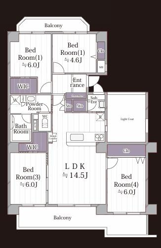 ロイヤルヒルズ上大岡１号棟の間取り|使い勝手の良い4LDK
お気軽にお問い合わせください。