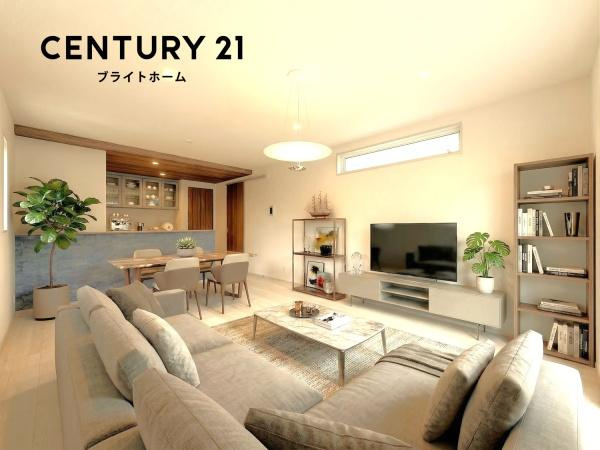 横浜市保土ケ谷区新井町の新築一戸建の居間・リビング|本画像はAIがCGで家具作成しており、実際の現地に家具は設置されておりません。また、販売価格に家具等は含まれておりません。