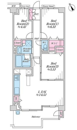 ハイセレサ菊名アクティールの間取り|各居室収納もあり、使いやすい3LDK！
お気軽にお問い合わせください。